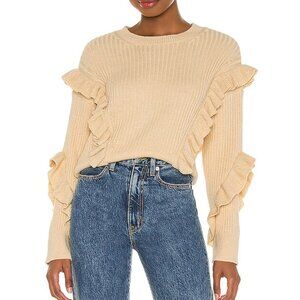 LIKE NEW Tularosa x Revolve Quinn Ruffle Ribbed Crewneck Sweater Size Small